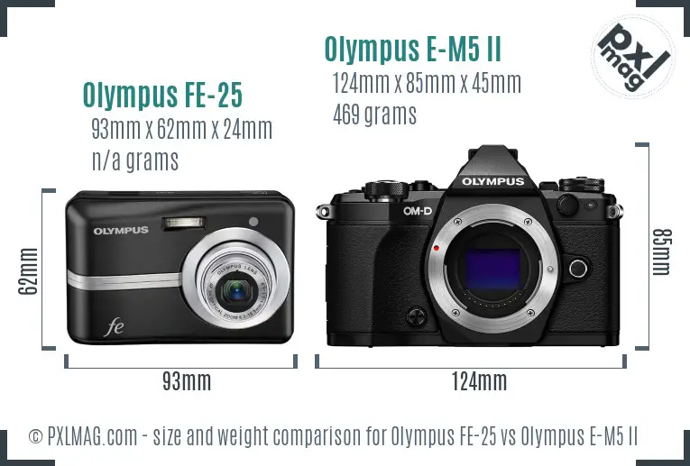 Olympus FE-25 vs Olympus E-M5 II size comparison