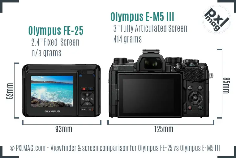 Olympus FE-25 vs Olympus E-M5 III Screen and Viewfinder comparison