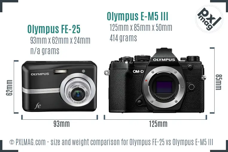 Olympus FE-25 vs Olympus E-M5 III size comparison