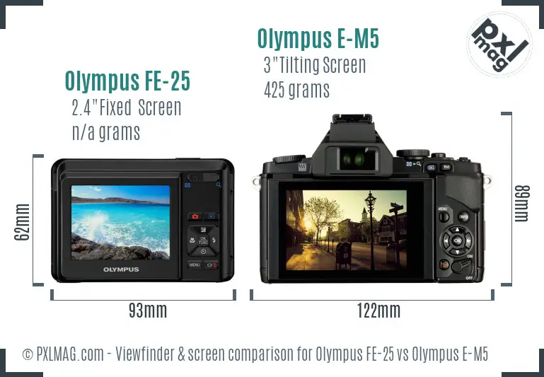 Olympus FE-25 vs Olympus E-M5 Screen and Viewfinder comparison