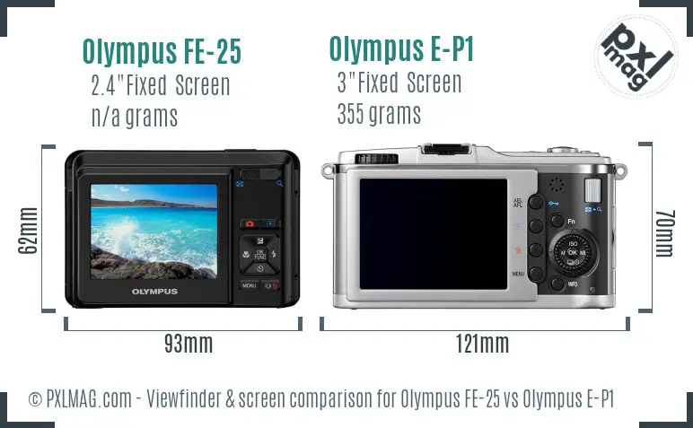 Olympus FE-25 vs Olympus E-P1 Screen and Viewfinder comparison