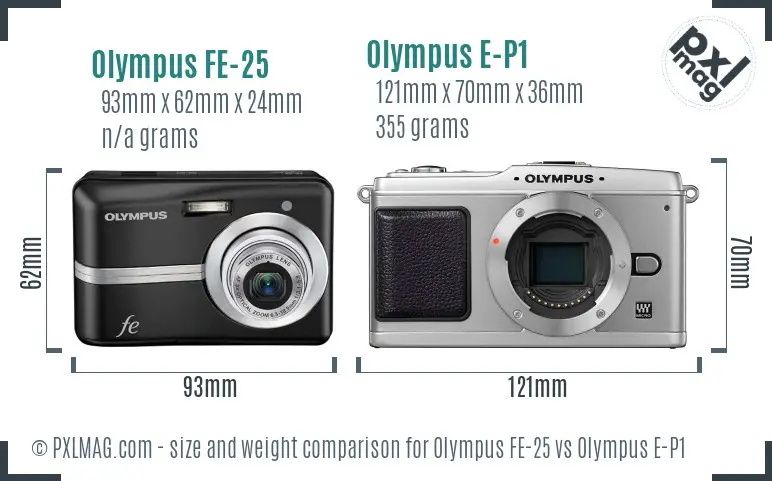 Olympus FE-25 vs Olympus E-P1 size comparison