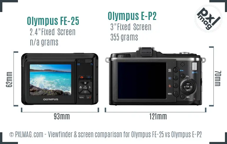 Olympus FE-25 vs Olympus E-P2 Screen and Viewfinder comparison
