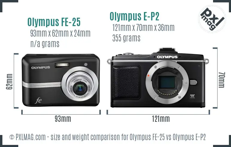 Olympus FE-25 vs Olympus E-P2 size comparison