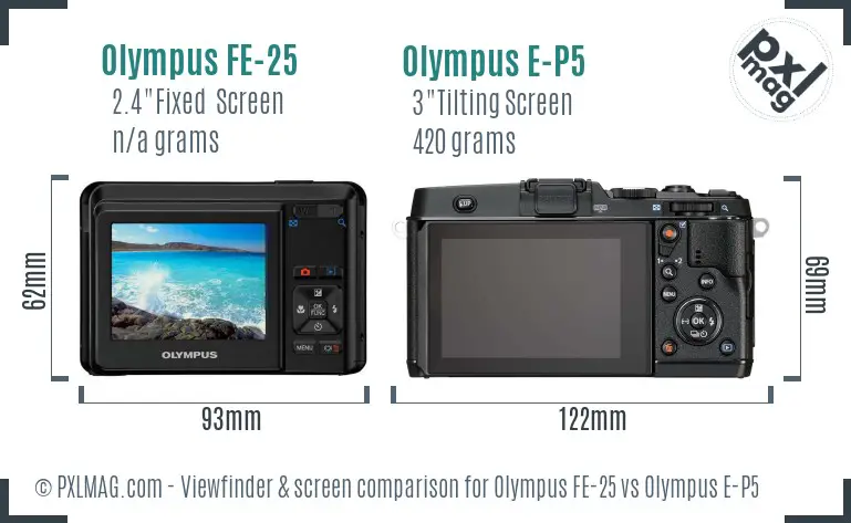 Olympus FE-25 vs Olympus E-P5 Screen and Viewfinder comparison