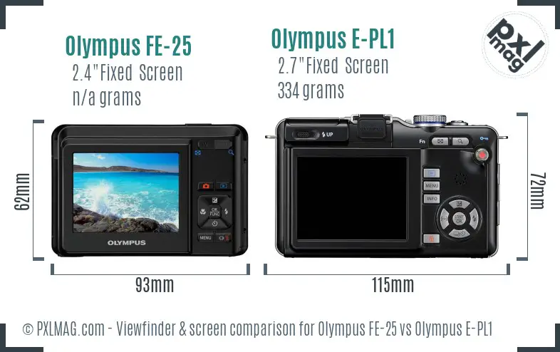 Olympus FE-25 vs Olympus E-PL1 Screen and Viewfinder comparison