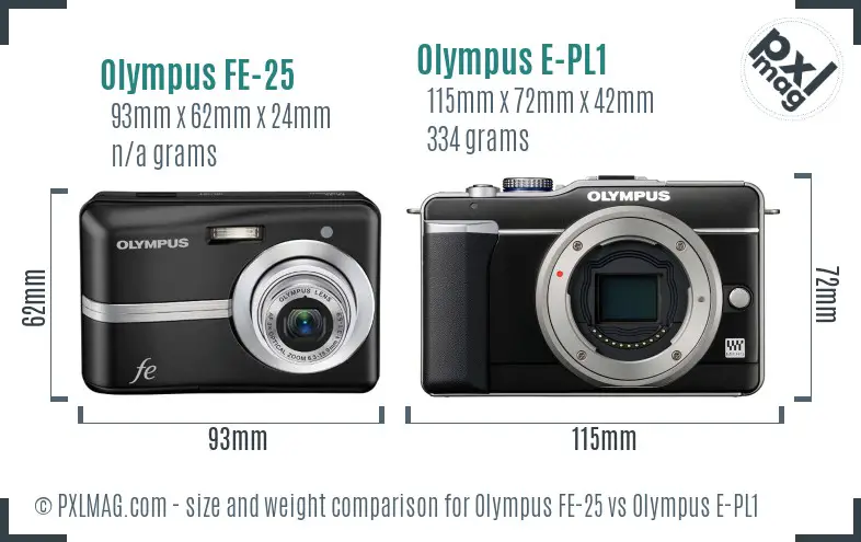 Olympus FE-25 vs Olympus E-PL1 size comparison