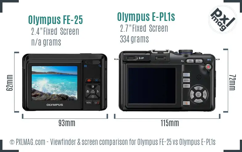 Olympus FE-25 vs Olympus E-PL1s Screen and Viewfinder comparison