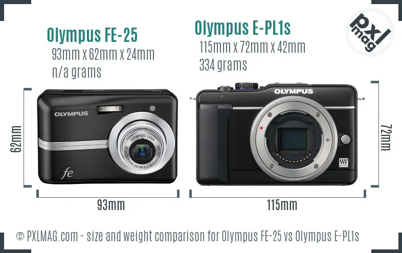 Olympus FE-25 vs Olympus E-PL1s size comparison