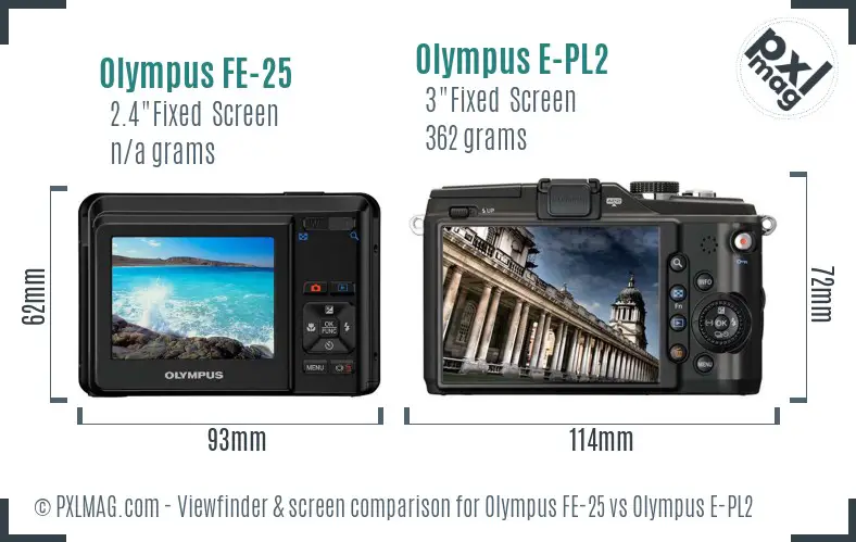 Olympus FE-25 vs Olympus E-PL2 Screen and Viewfinder comparison