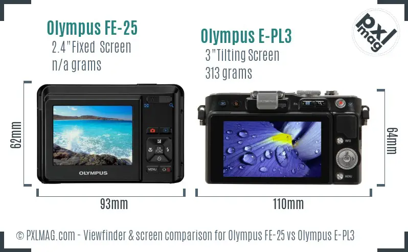 Olympus FE-25 vs Olympus E-PL3 Screen and Viewfinder comparison