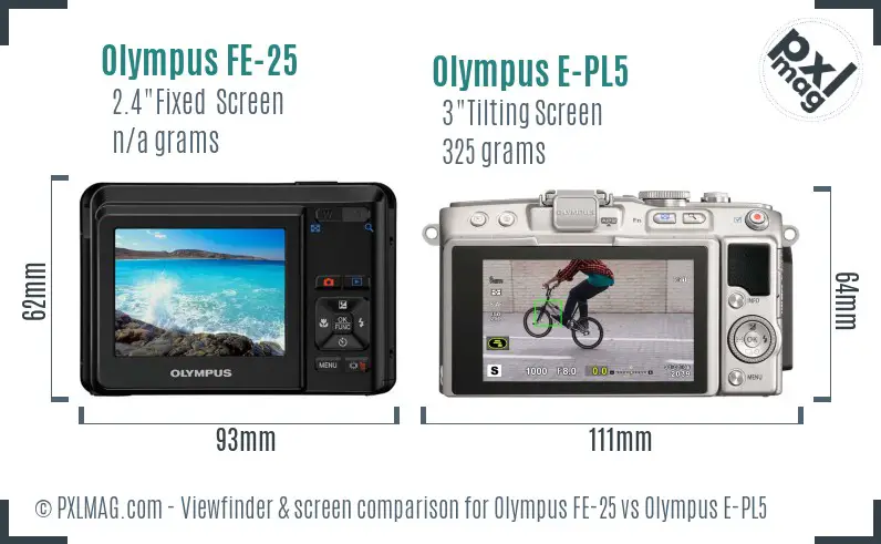 Olympus FE-25 vs Olympus E-PL5 Screen and Viewfinder comparison