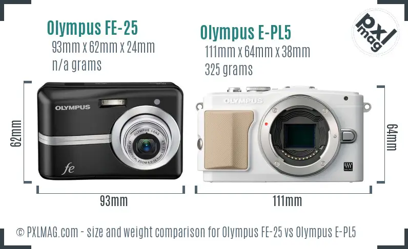 Olympus FE-25 vs Olympus E-PL5 size comparison