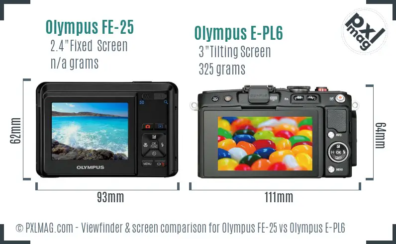Olympus FE-25 vs Olympus E-PL6 Screen and Viewfinder comparison