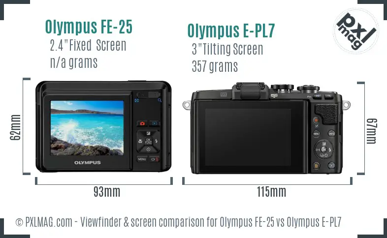 Olympus FE-25 vs Olympus E-PL7 Screen and Viewfinder comparison