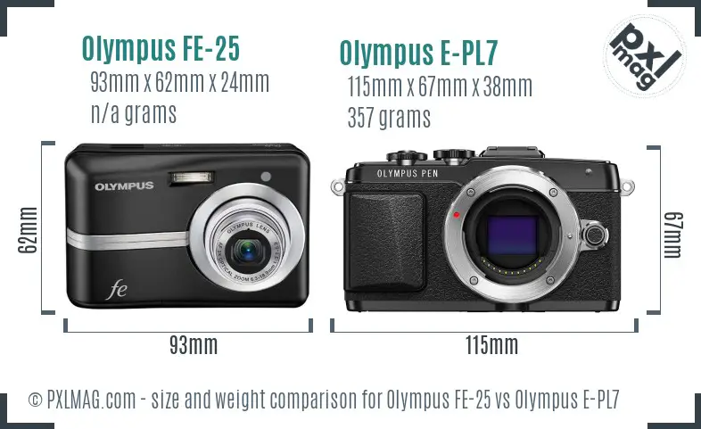 Olympus FE-25 vs Olympus E-PL7 size comparison