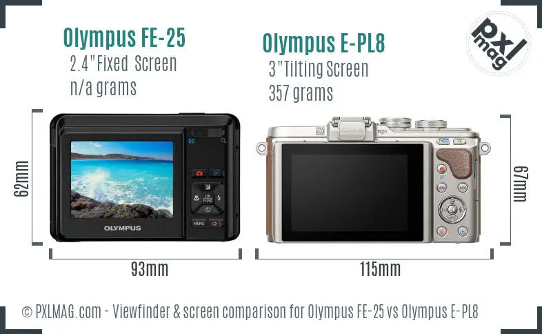Olympus FE-25 vs Olympus E-PL8 Screen and Viewfinder comparison