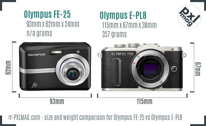Olympus FE-25 vs Olympus E-PL8 size comparison