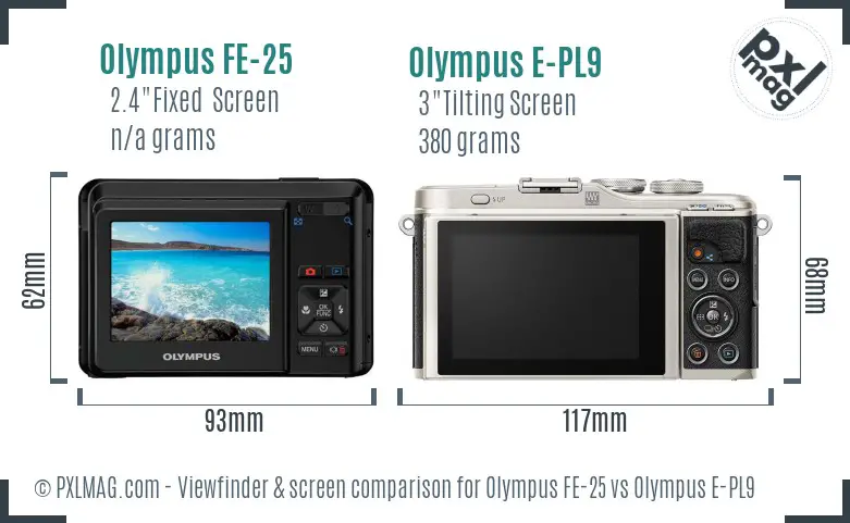 Olympus FE-25 vs Olympus E-PL9 Screen and Viewfinder comparison