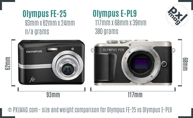 Olympus FE-25 vs Olympus E-PL9 size comparison