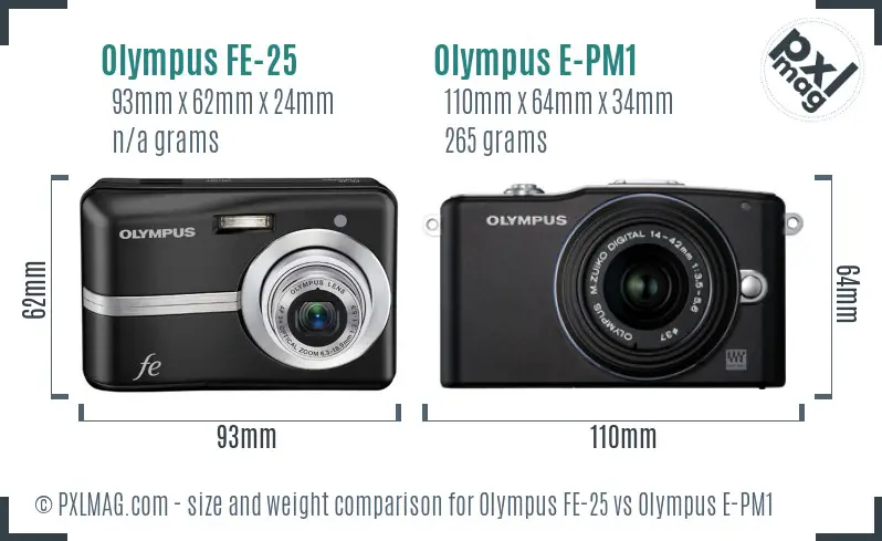 Olympus FE-25 vs Olympus E-PM1 size comparison