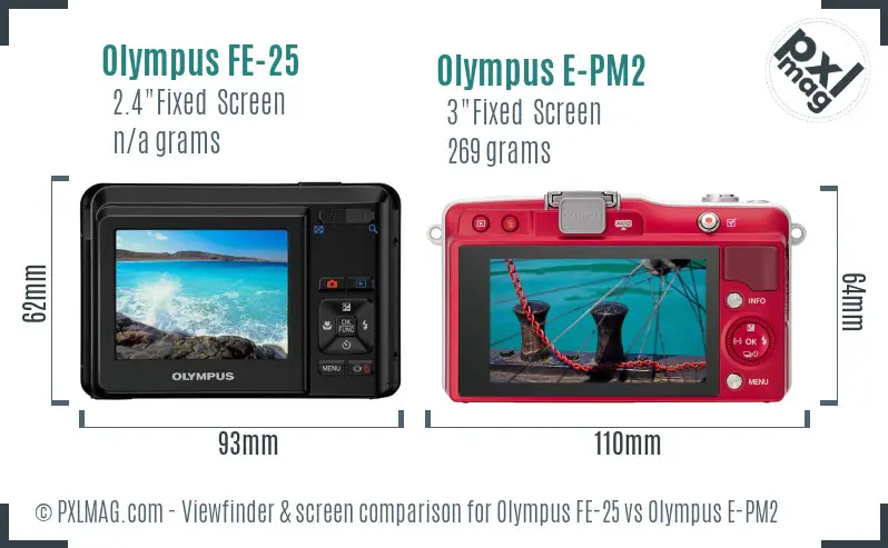 Olympus FE-25 vs Olympus E-PM2 Screen and Viewfinder comparison
