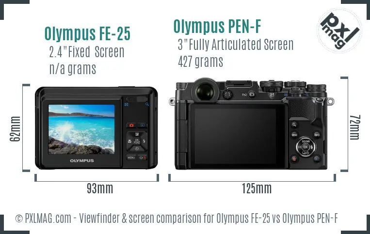 Olympus FE-25 vs Olympus PEN-F Screen and Viewfinder comparison