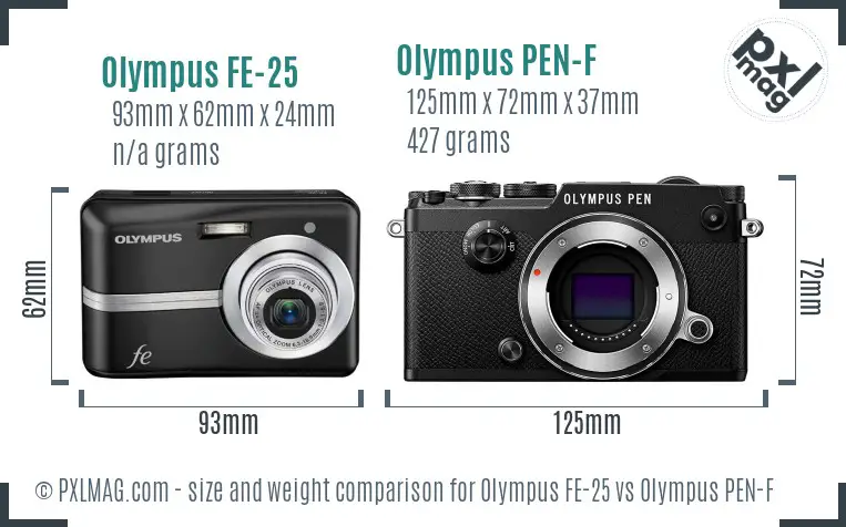 Olympus FE-25 vs Olympus PEN-F size comparison