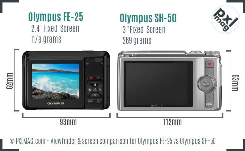 Olympus FE-25 vs Olympus SH-50 Screen and Viewfinder comparison