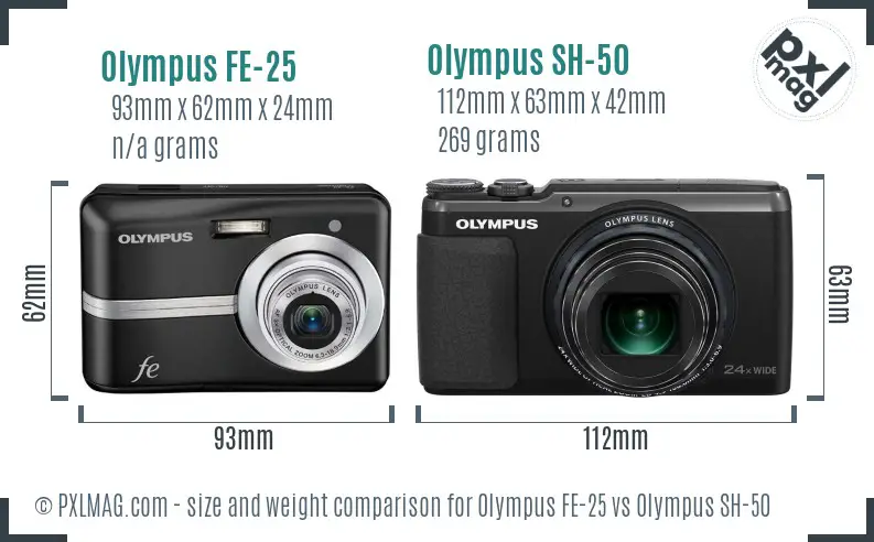 Olympus FE-25 vs Olympus SH-50 size comparison