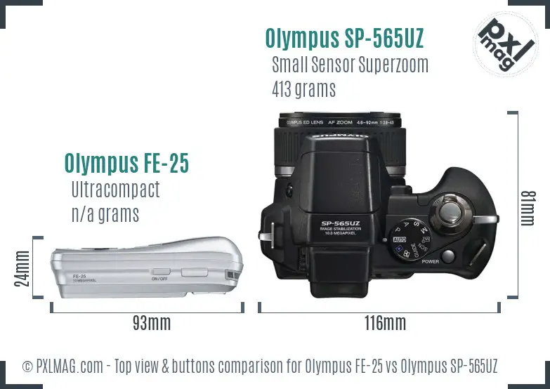 Olympus FE-25 vs Olympus SP-565UZ top view buttons comparison