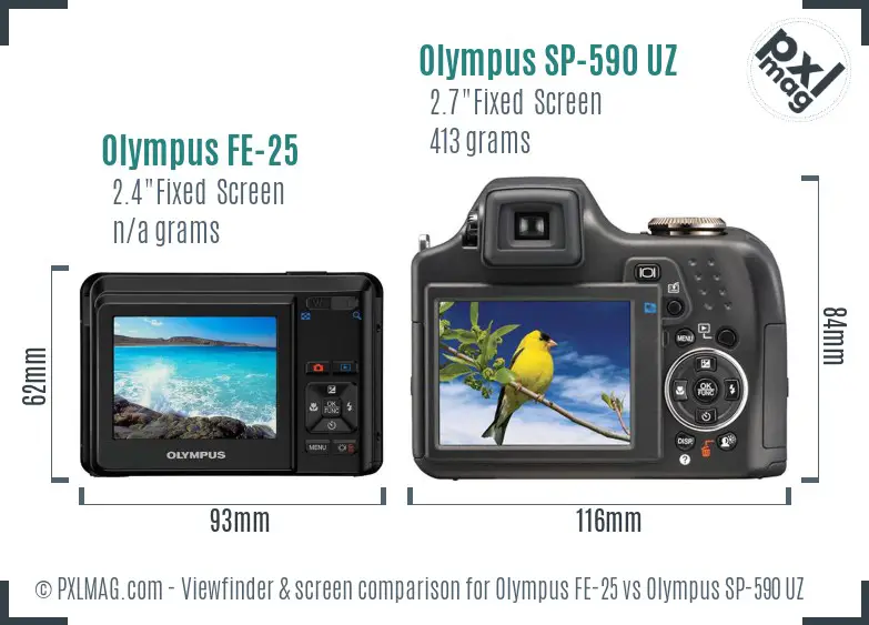 Olympus FE-25 vs Olympus SP-590 UZ Screen and Viewfinder comparison
