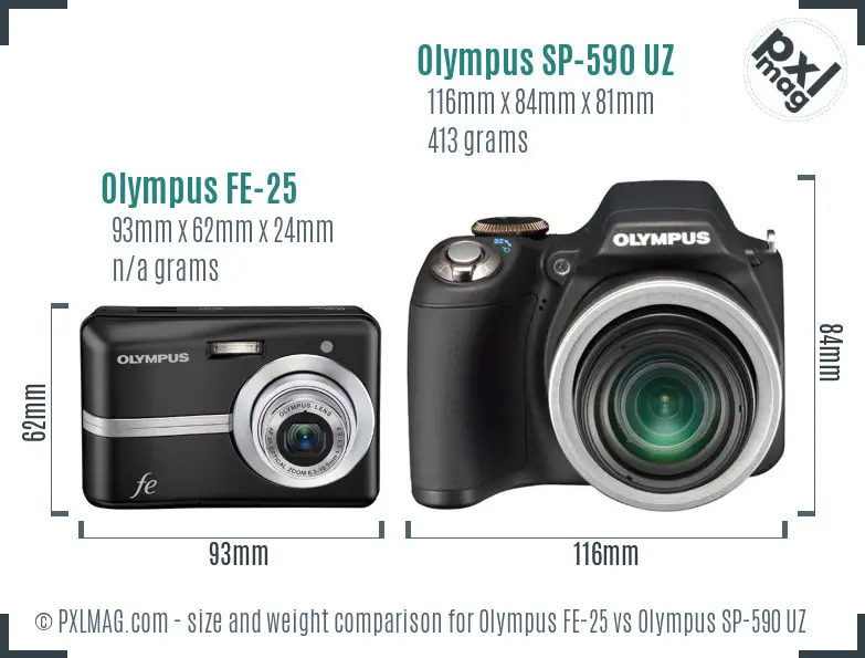 Olympus FE-25 vs Olympus SP-590 UZ size comparison