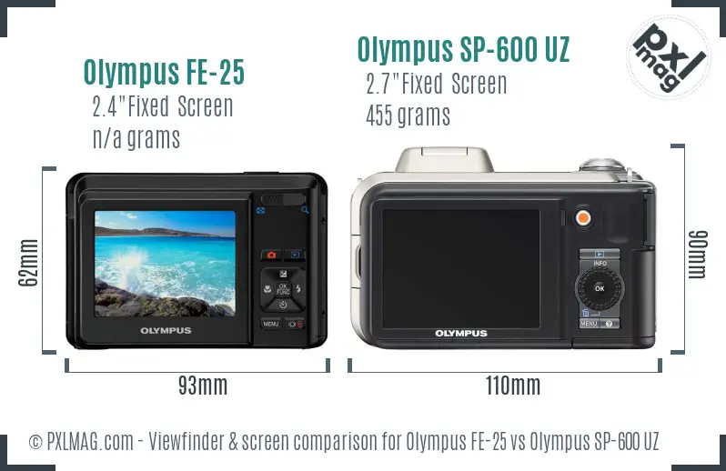 Olympus FE-25 vs Olympus SP-600 UZ Screen and Viewfinder comparison