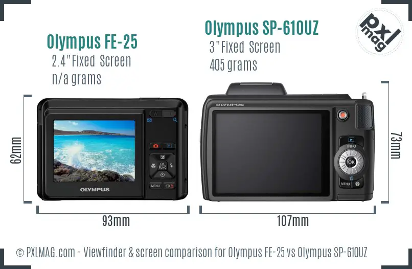 Olympus FE-25 vs Olympus SP-610UZ Screen and Viewfinder comparison