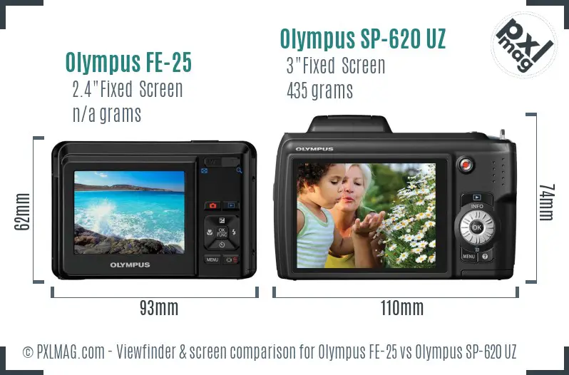 Olympus FE-25 vs Olympus SP-620 UZ Screen and Viewfinder comparison