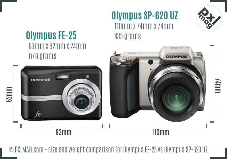 Olympus FE-25 vs Olympus SP-620 UZ size comparison