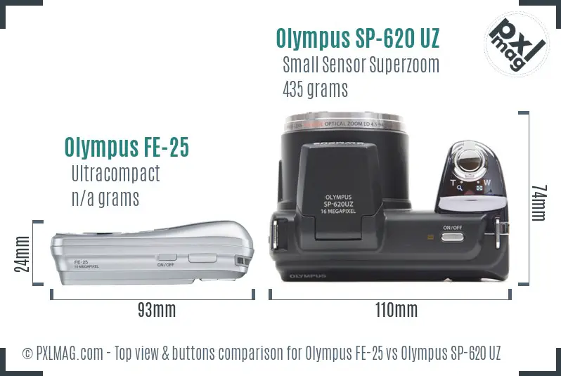 Olympus FE-25 vs Olympus SP-620 UZ top view buttons comparison