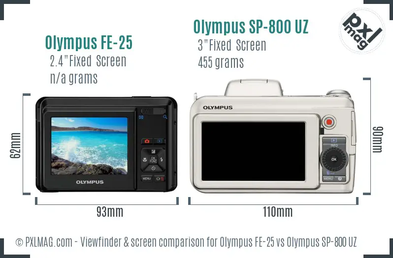 Olympus FE-25 vs Olympus SP-800 UZ Screen and Viewfinder comparison