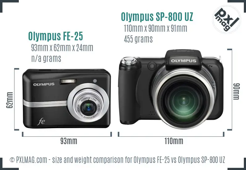 Olympus FE-25 vs Olympus SP-800 UZ size comparison