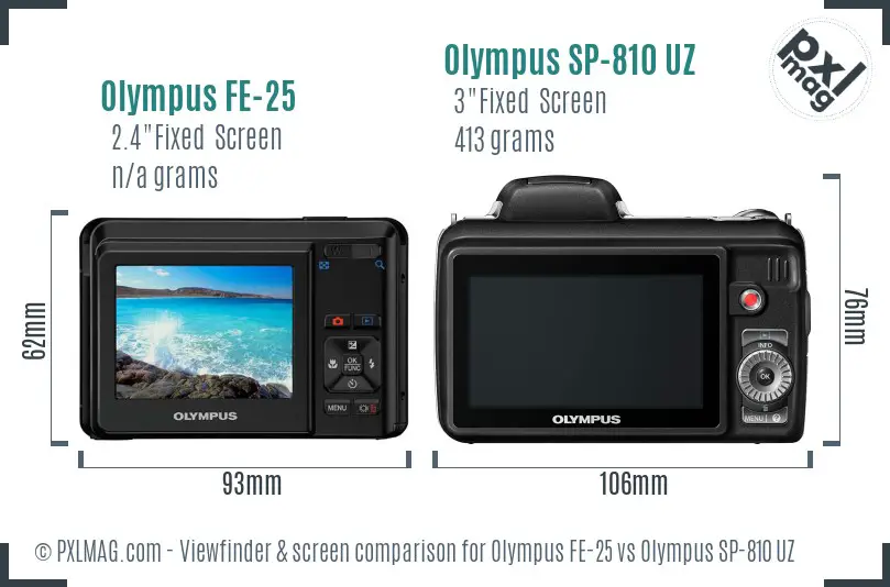 Olympus FE-25 vs Olympus SP-810 UZ Screen and Viewfinder comparison
