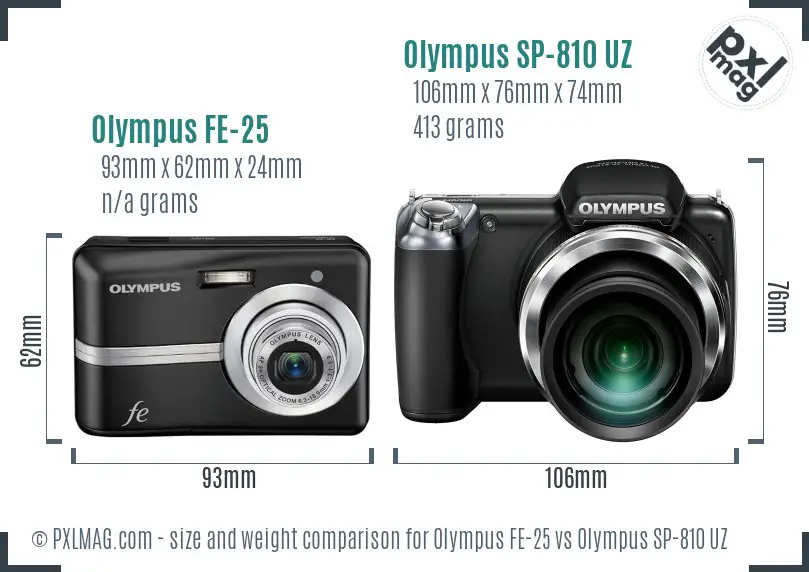 Olympus FE-25 vs Olympus SP-810 UZ size comparison
