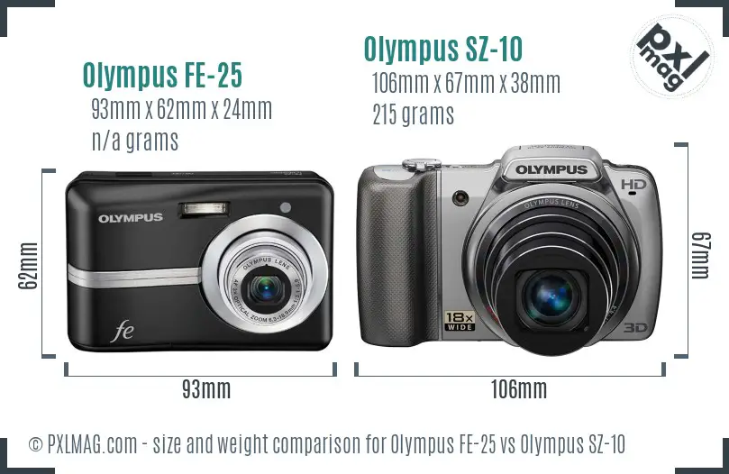 Olympus FE-25 vs Olympus SZ-10 size comparison