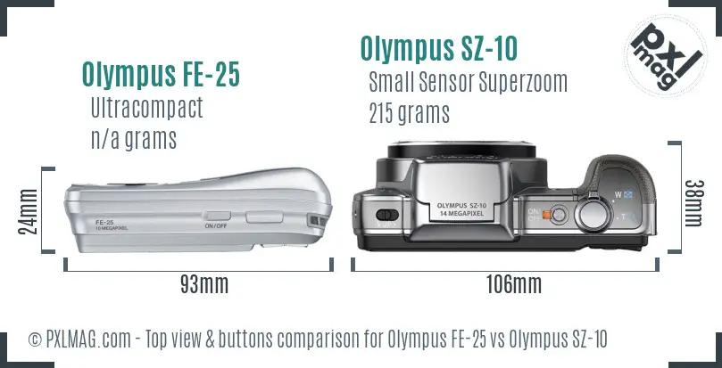 Olympus FE-25 vs Olympus SZ-10 top view buttons comparison