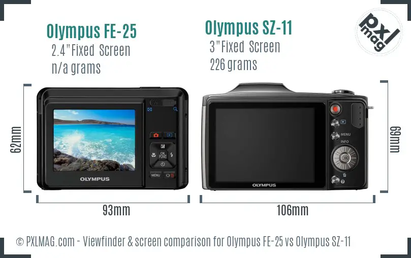 Olympus FE-25 vs Olympus SZ-11 Screen and Viewfinder comparison