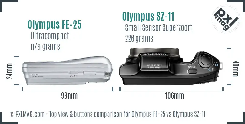 Olympus FE-25 vs Olympus SZ-11 top view buttons comparison