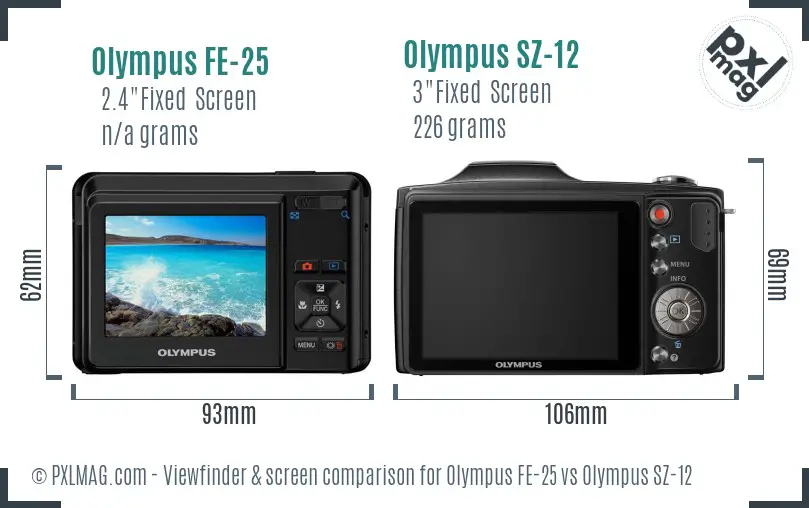 Olympus FE-25 vs Olympus SZ-12 Screen and Viewfinder comparison