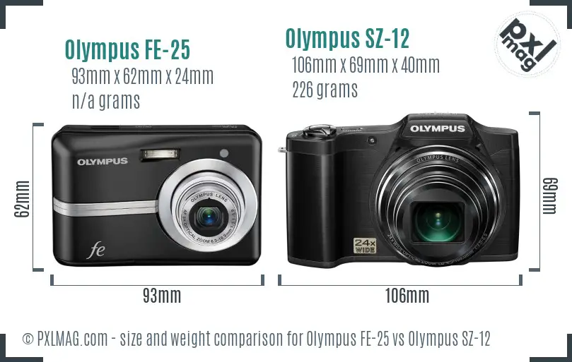 Olympus FE-25 vs Olympus SZ-12 size comparison