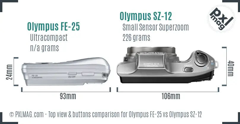 Olympus FE-25 vs Olympus SZ-12 top view buttons comparison
