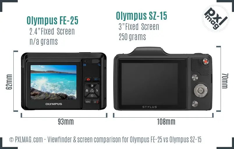 Olympus FE-25 vs Olympus SZ-15 Screen and Viewfinder comparison